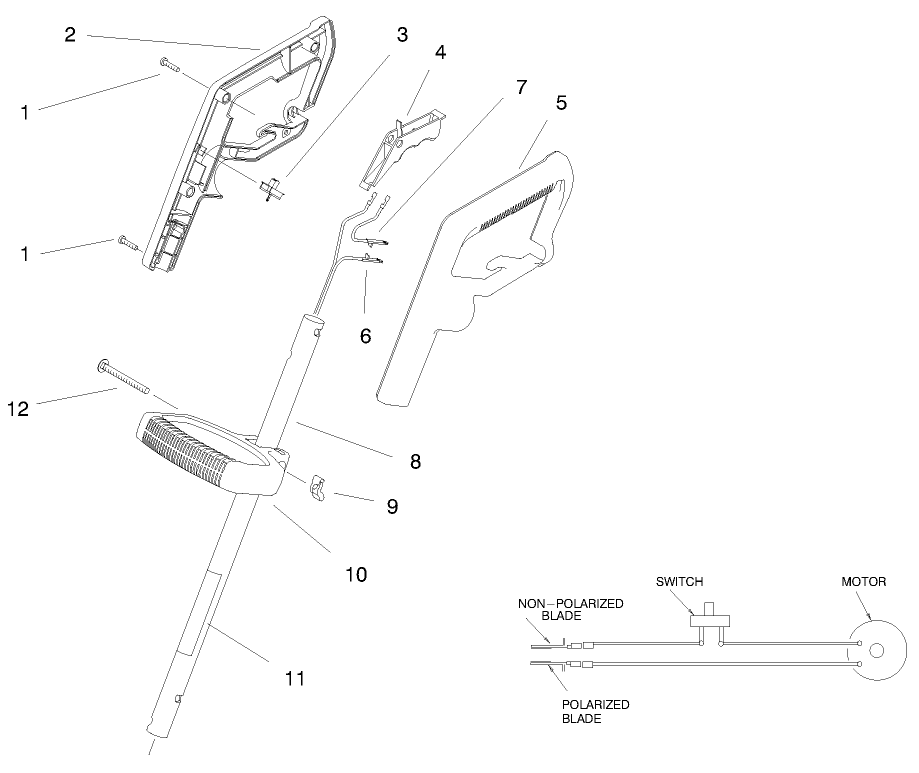 Handle Assembly Diagram and Parts List for 51309 (99000001 - 99999999)(1999) Lawn Boy Trimmer